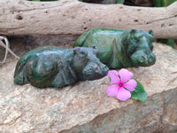Hand Made Ruby Corundum In Chrome Verdite Hippo Carvings x 2 From Zimbabwe - Toprock Gemstones and Minerals 