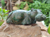 Hand Made Ruby Corundum In Chrome Verdite Hippo Carvings x 2 From Zimbabwe - Toprock Gemstones and Minerals 