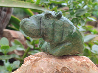 Hand Made Ruby Corundum In Chrome Verdite Hippo Carvings x 2 From Zimbabwe - Toprock Gemstones and Minerals 