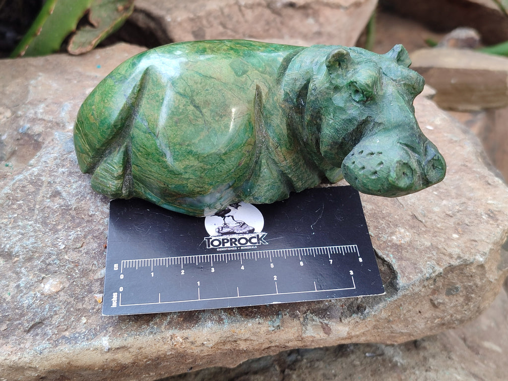 Hand Made Ruby Corundum In Chrome Verdite Hippo Carvings x 2 From Zimbabwe - Toprock Gemstones and Minerals 