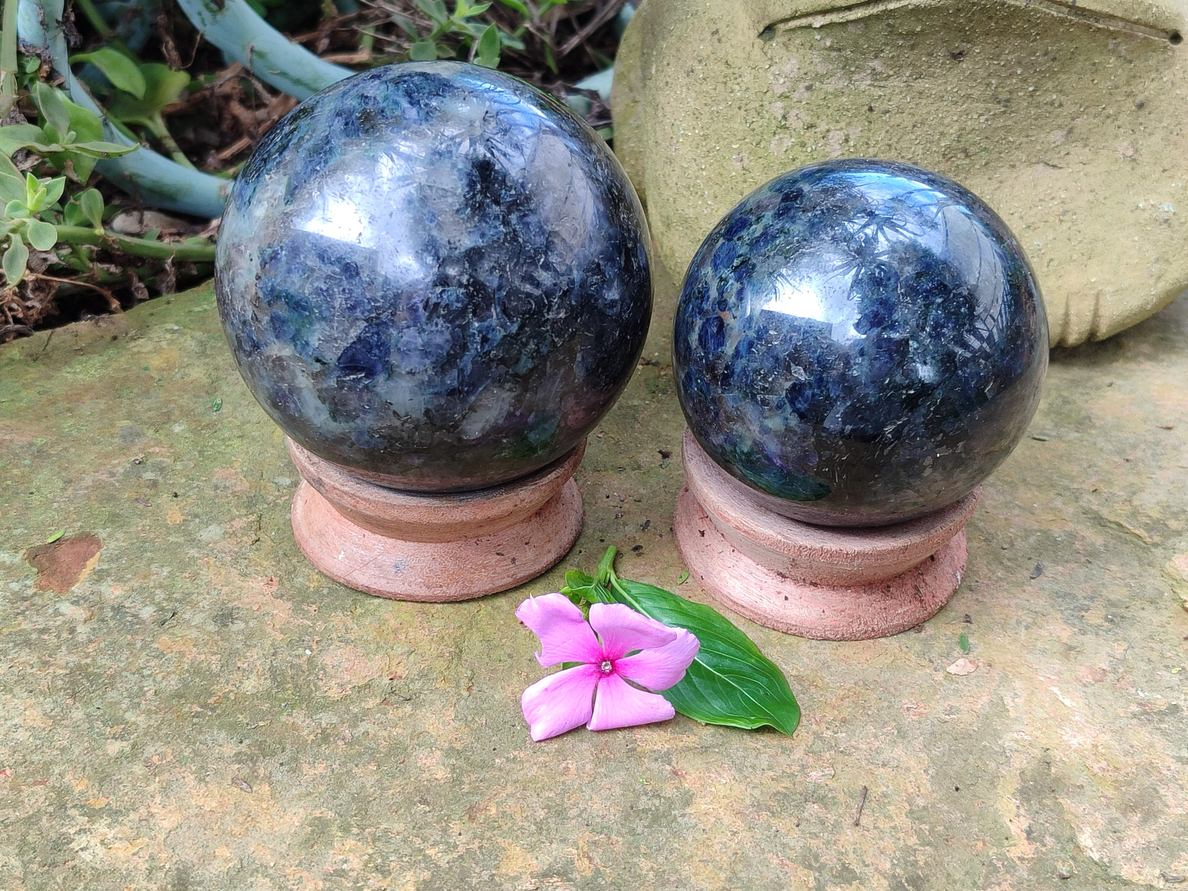 Polished Iolite Spheres x 2 From Ambatofinandrahana, Madagascar - Toprock Gemstones and Minerals 