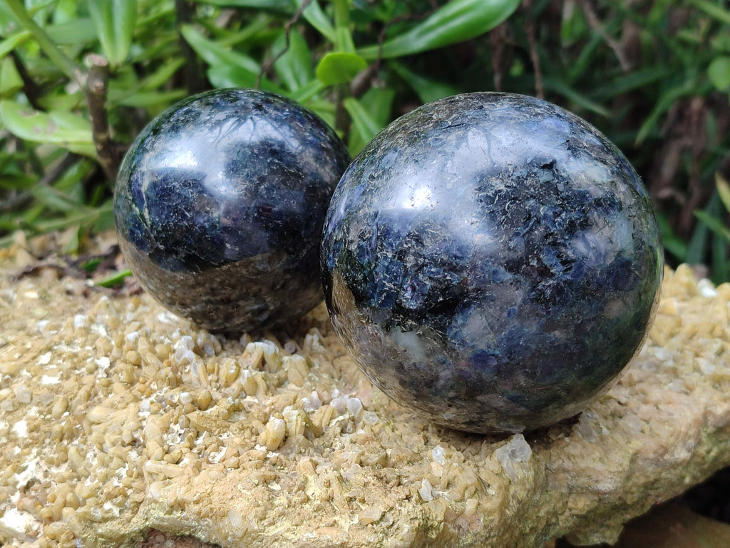 Polished Iolite Spheres x 2 From Ambatofinandrahana, Madagascar - Toprock Gemstones and Minerals 