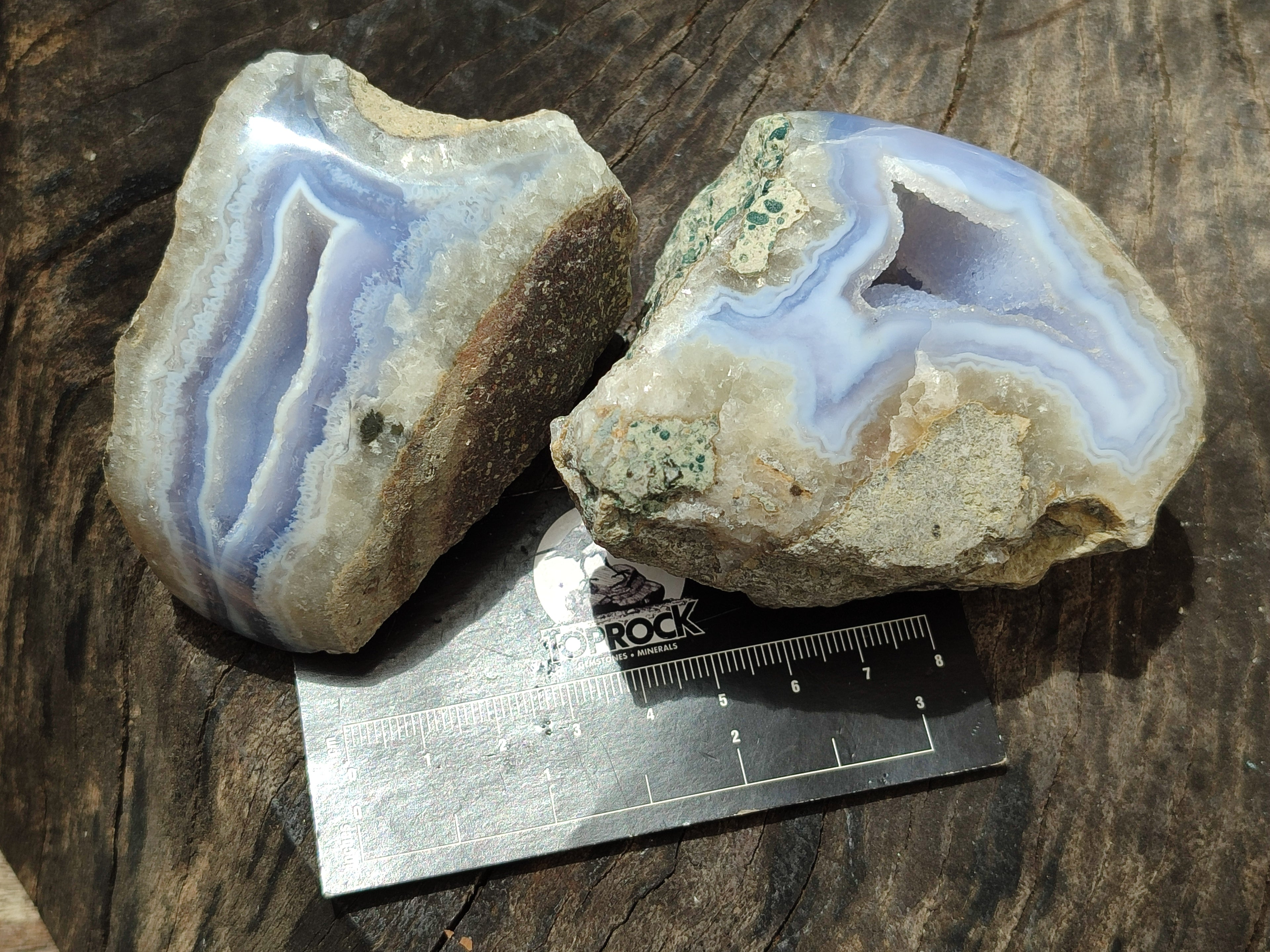 Polished On One Side Blue Lace Agate x 12 From Malawi - Toprock Gemstones and Minerals 