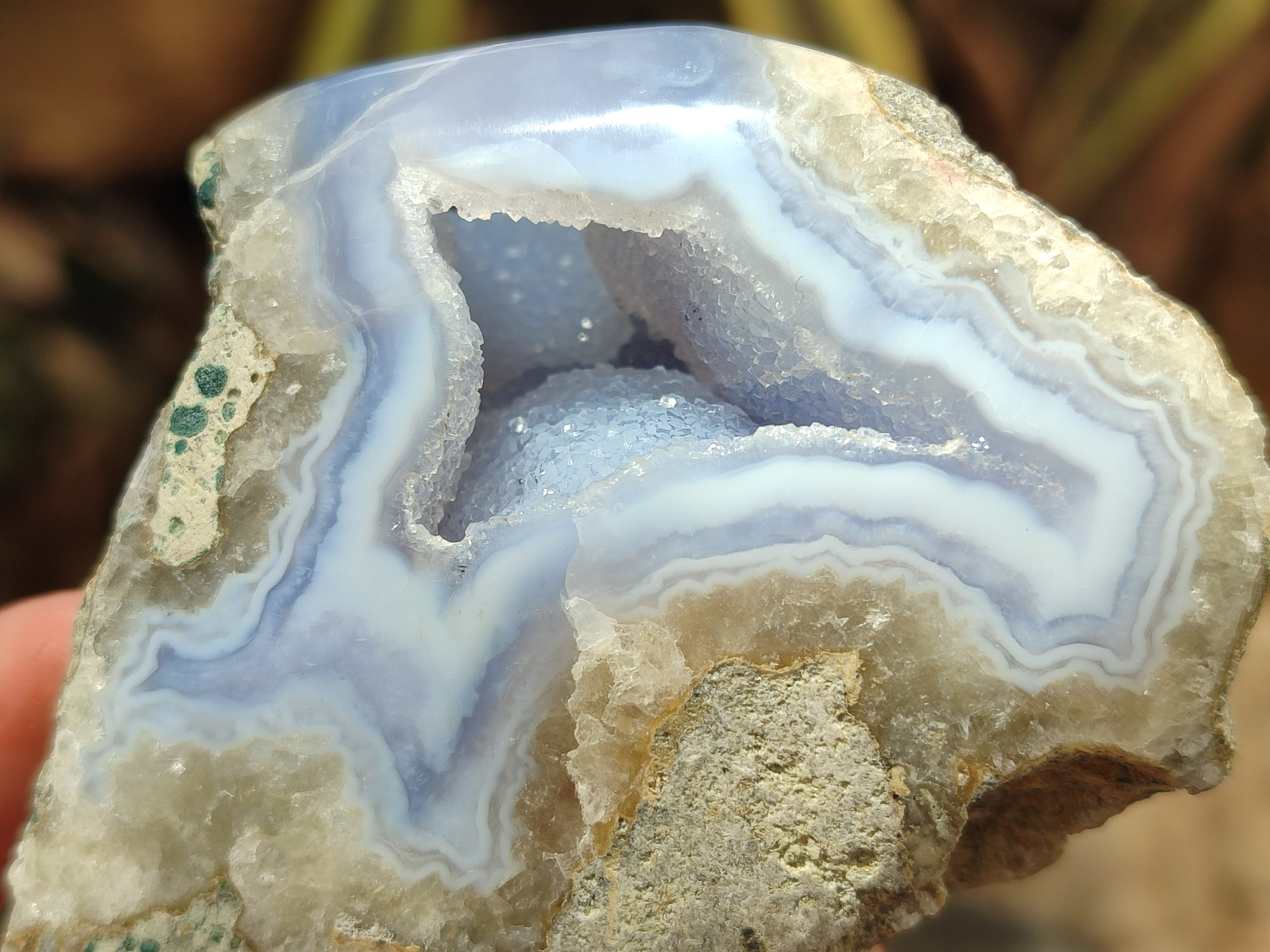 Polished On One Side Blue Lace Agate x 12 From Malawi - Toprock Gemstones and Minerals 