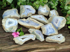 Polished On One Side Blue Lace Agate x 12 From Malawi - Toprock Gemstones and Minerals 