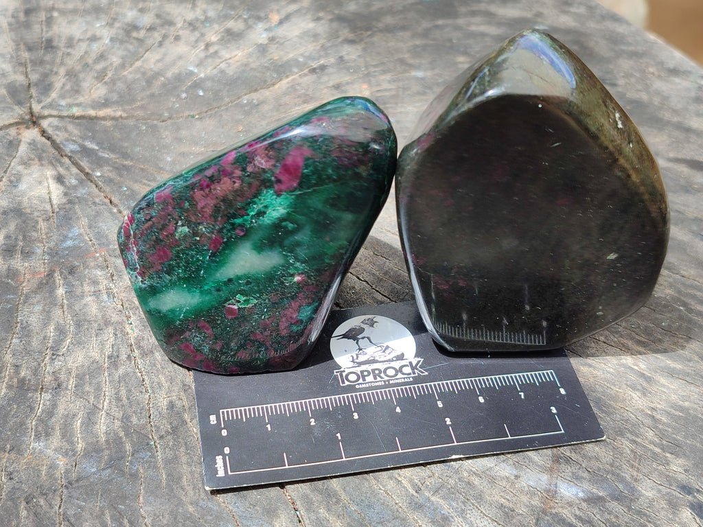 Polished Ruby Corundum In Chrome Verdite Standing Free Forms x 3 From Zimbabwe - Toprock Gemstones and Minerals 