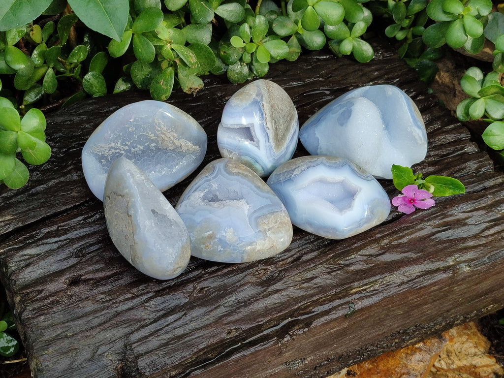 Polished Blue Lace Agate Geodes x 6 From Malawi - Toprock Gemstones and Minerals 