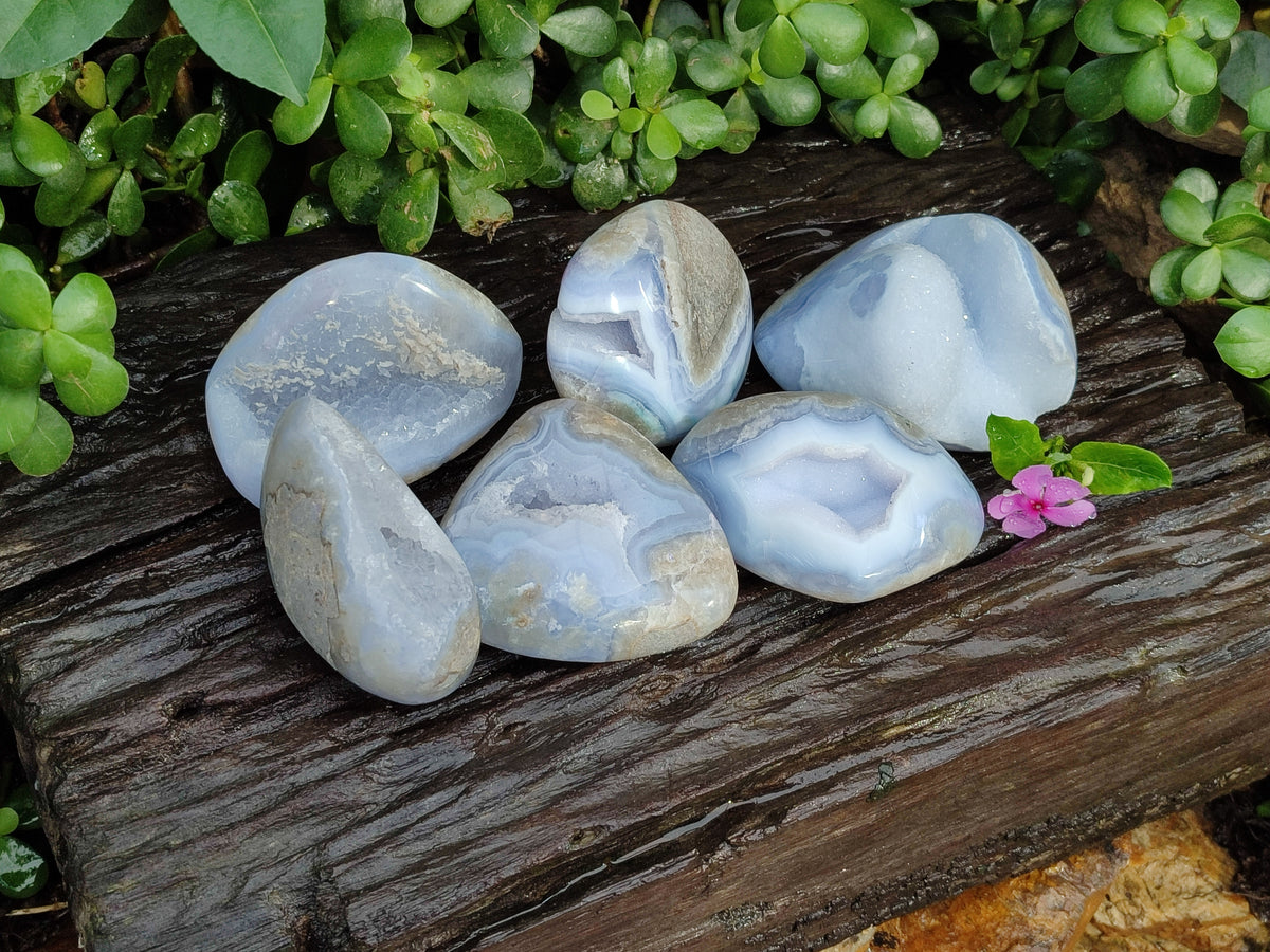 Polished Blue Lace Agate Geodes x 6 From Malawi - Toprock Gemstones and Minerals 
