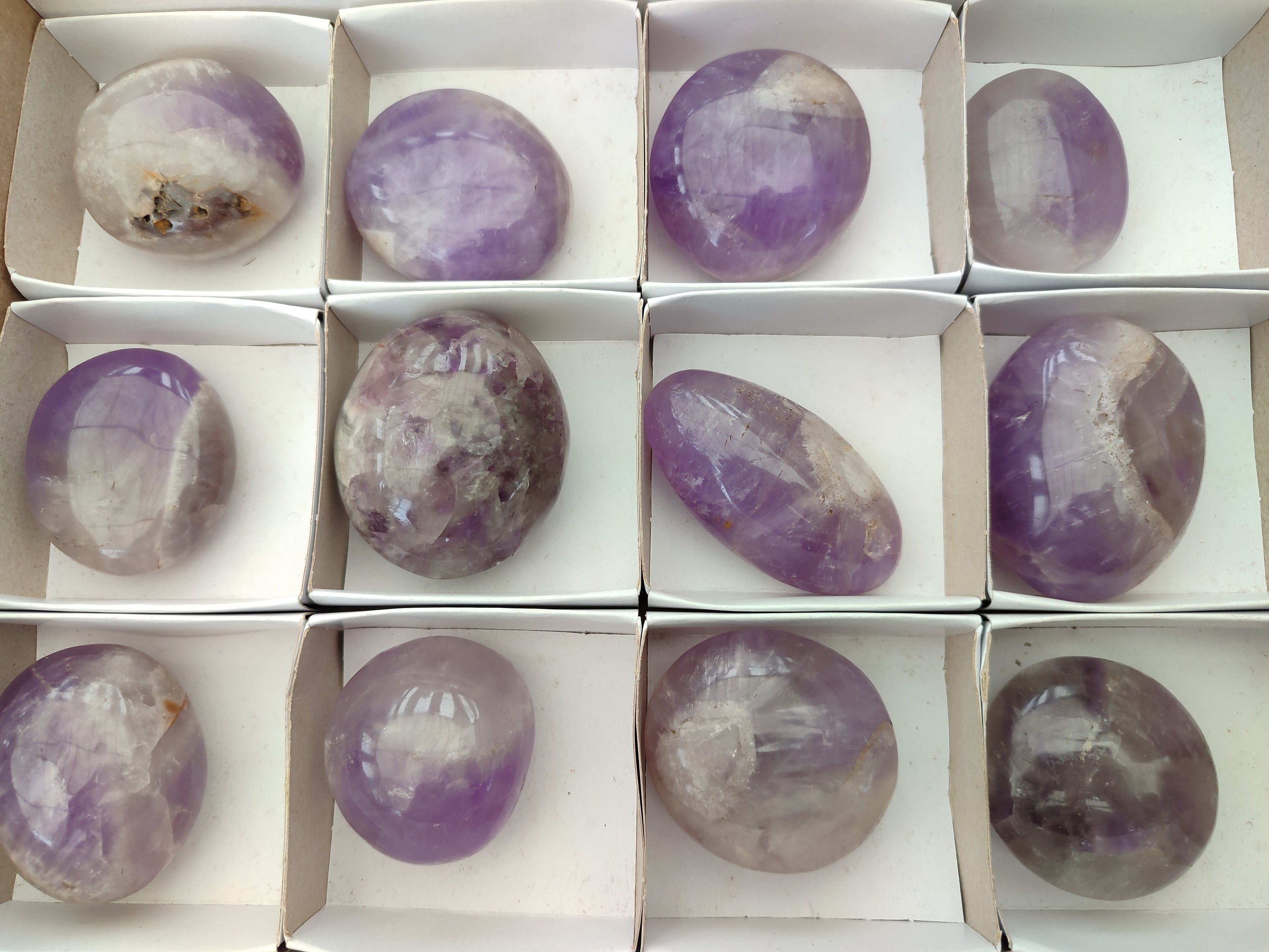 Polished Chevron Amethyst Palm Stones x 12 from Ankazobe, Madagascar - Toprock Gemstones and Minerals 