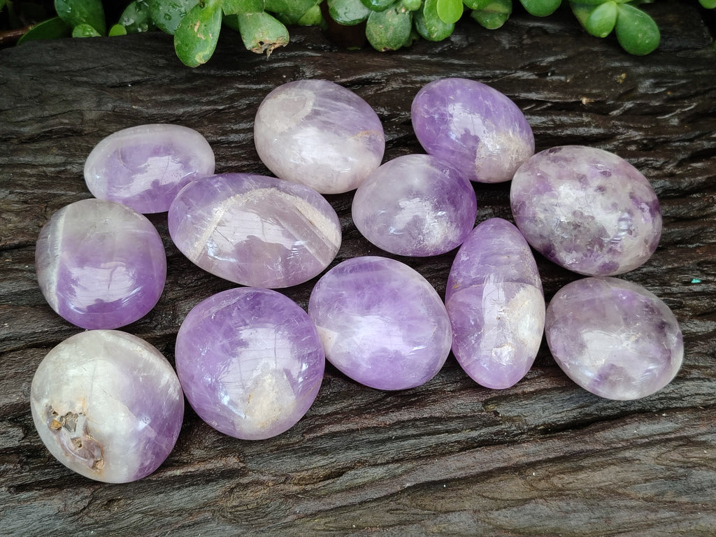 Polished Chevron Amethyst Palm Stones x 12 from Ankazobe, Madagascar - Toprock Gemstones and Minerals 