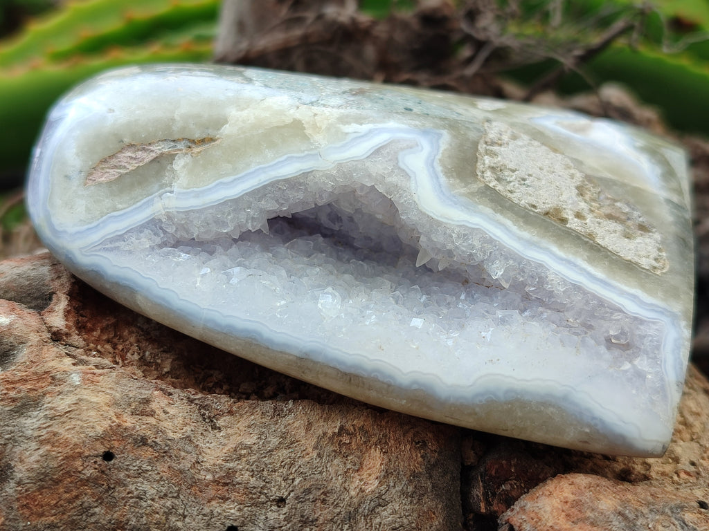 Polished Blue Lace Agate Standing Free Forms x 3 From Nsanje, Malawi - Toprock Gemstones and Minerals 