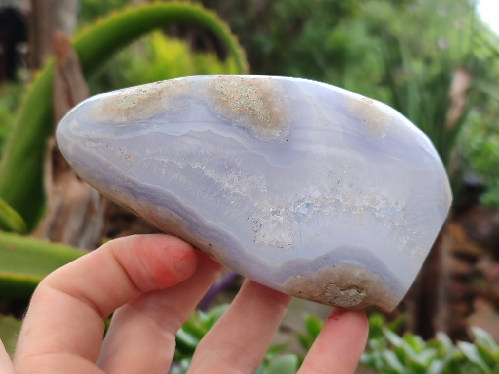 Polished Blue Lace Agate Standing Free Forms x 3 From Nsanje, Malawi - Toprock Gemstones and Minerals 