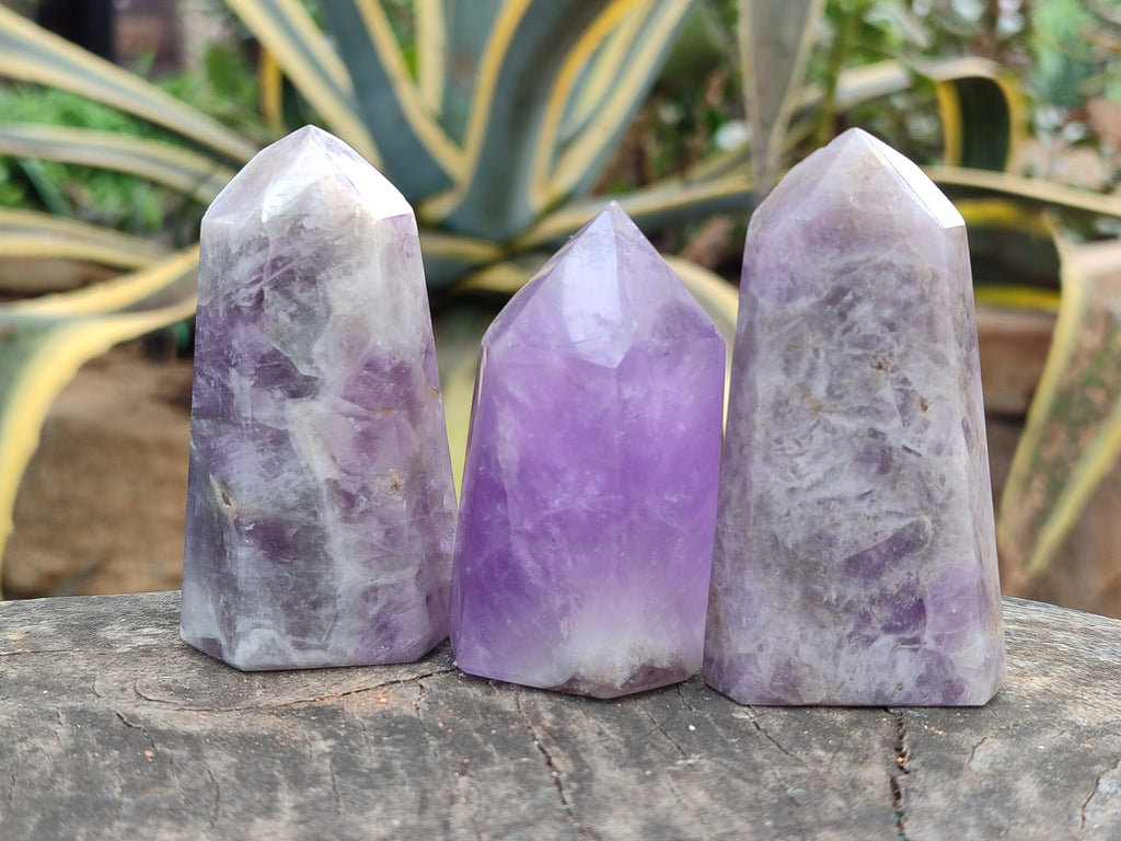 Polished Smokey Amethyst Window Quartz Crystals x 6 From Akansobe, Madagascar - Toprock Gemstones and Minerals 