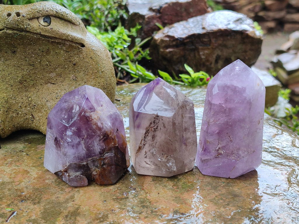Polished Smokey Amethyst Window Quartz Crystals x 6 From Akansobe, Madagascar - Toprock Gemstones and Minerals 