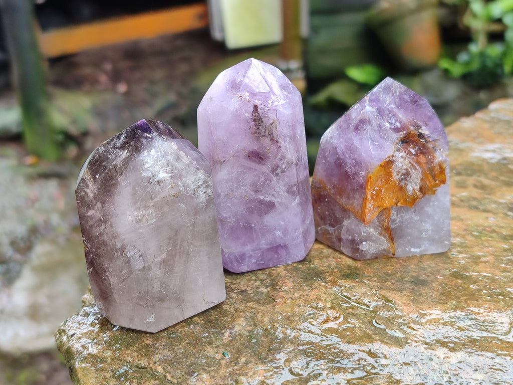 Polished Smokey Amethyst Window Quartz Crystals x 6 From Akansobe, Madagascar - Toprock Gemstones and Minerals 