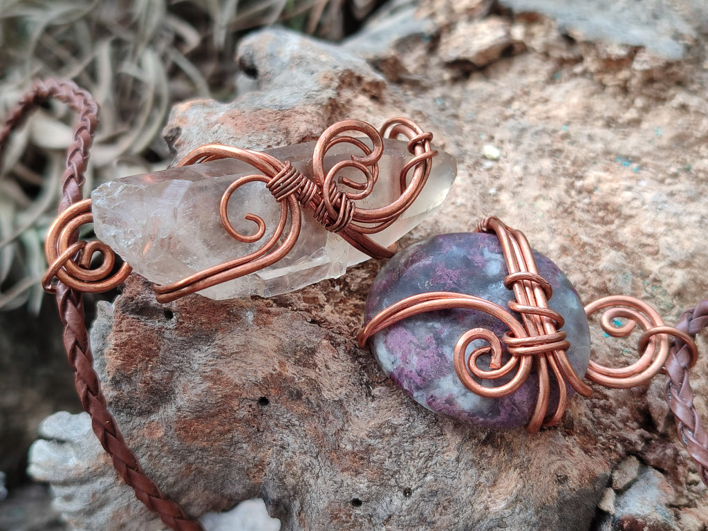 Hand Made Copper Wire Wrapped Pendants x 6 From Southern Africa - Toprock Gemstones and Minerals 