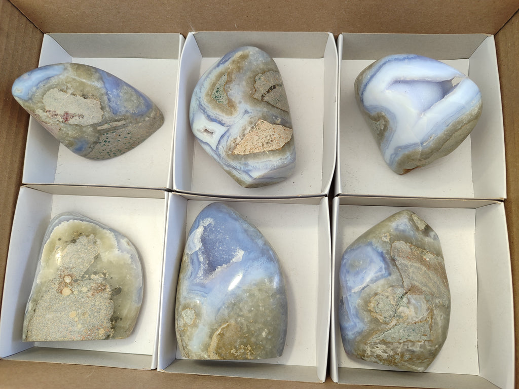 Polished Blue Lace Agate Geodes x 6 From Malawi - Toprock Gemstones and Minerals 
