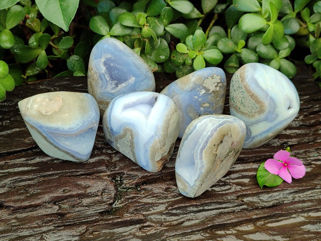 Polished Blue Lace Agate Geodes x 6 From Malawi - Toprock Gemstones and Minerals 
