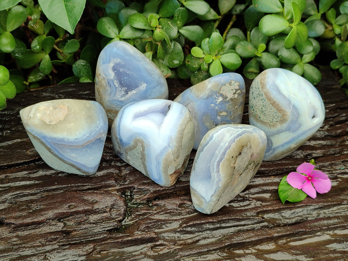 Polished Blue Lace Agate Geodes x 6 From Malawi - Toprock Gemstones and Minerals 