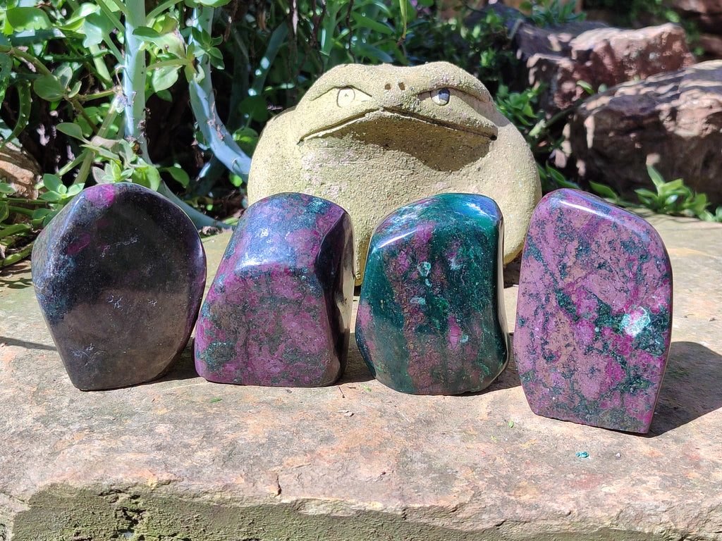 Polished Ruby Corundum In Chrome Verdite Standing Free Forms x 4 From Zimbabwe - Toprock Gemstones and Minerals 