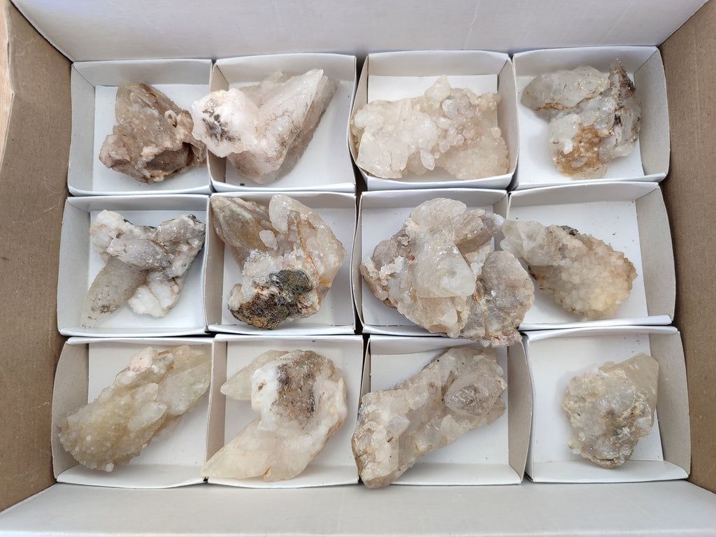 Natural Drusy Quartz Coated Calcite Pseudomorph Specimens x 12 From Alberts Mountain, Lesotho - Toprock Gemstones and Minerals 