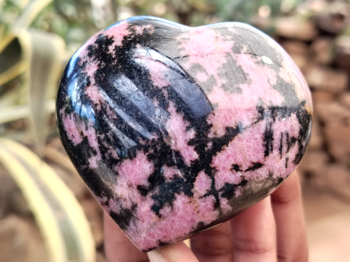 Polished Rhodonite Gemstone Hearts x 3 From Ambindavato, Madagascar - Toprock Gemstones and Minerals 