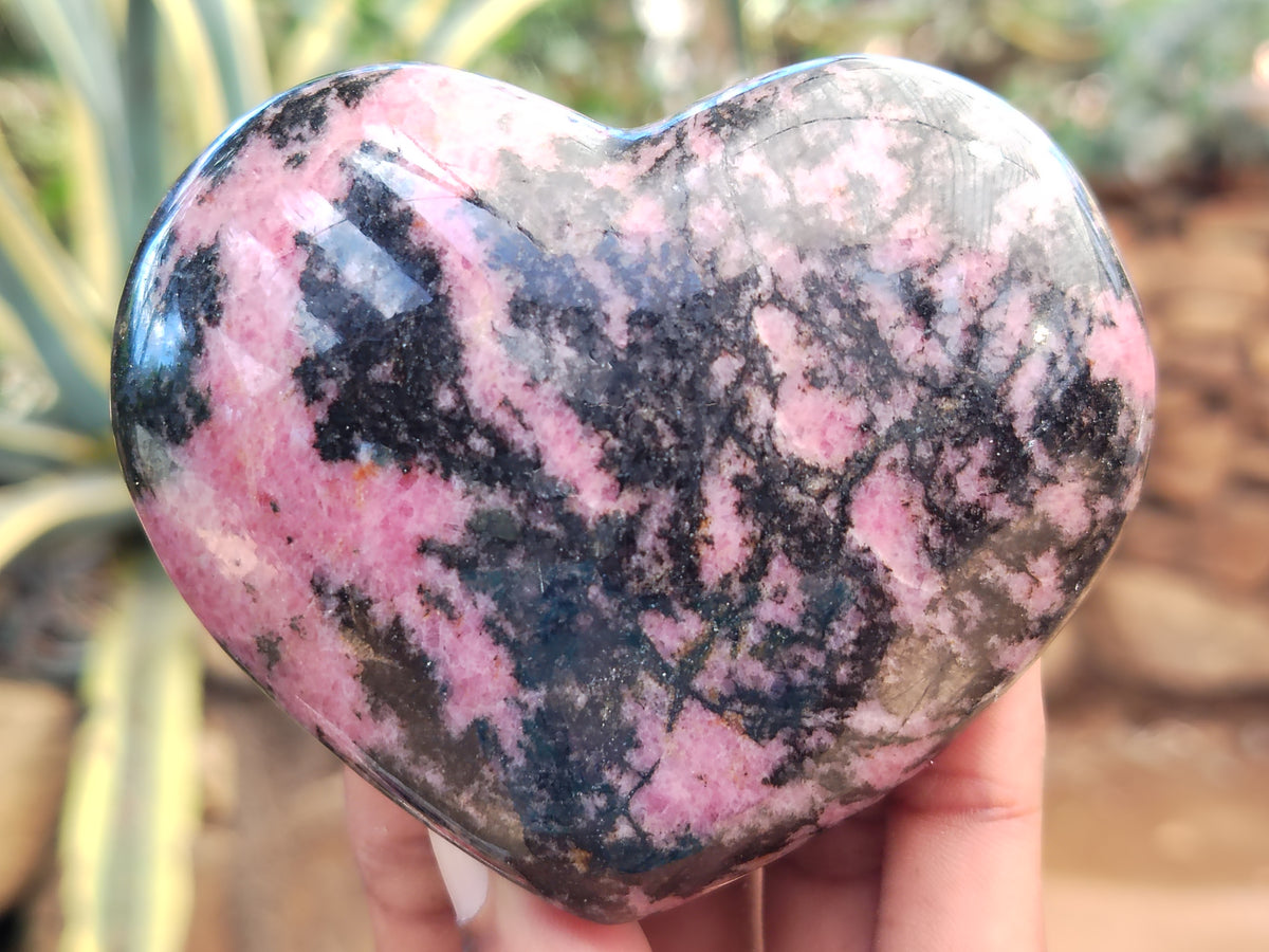 Polished Rhodonite Gemstone Hearts x 3 From Ambindavato, Madagascar - Toprock Gemstones and Minerals 