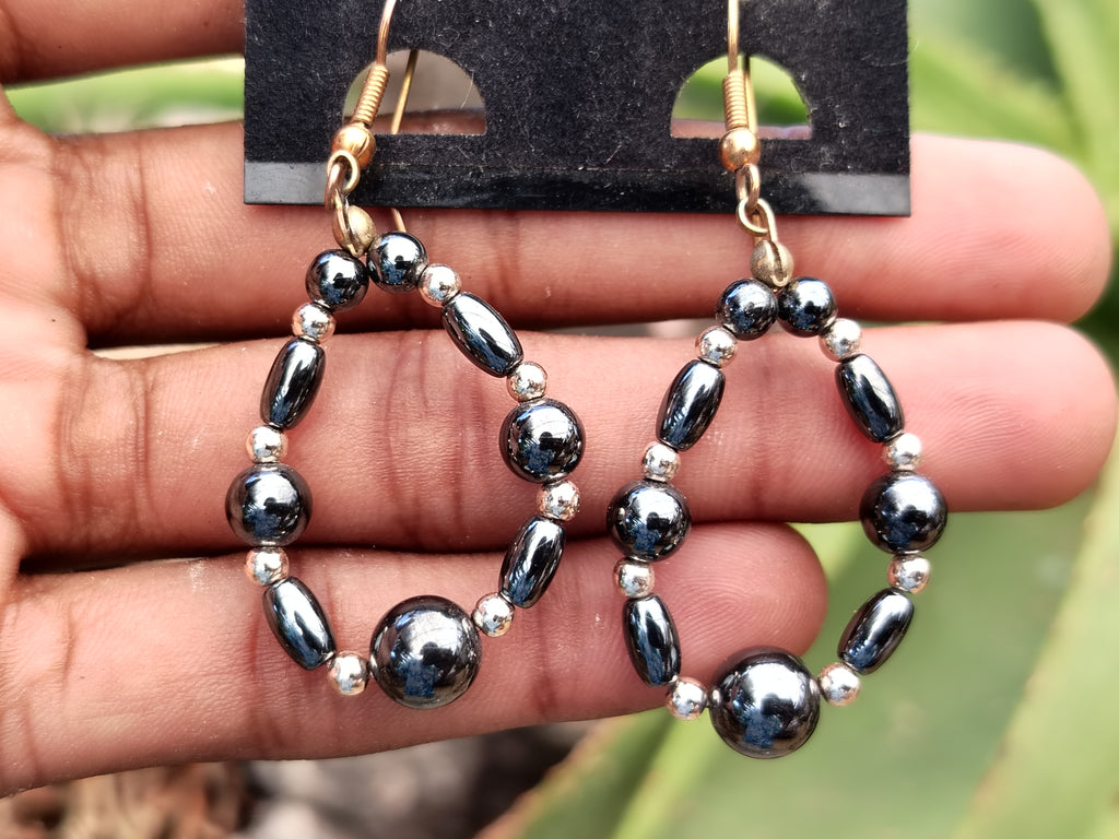 Hand Made Hematite Bead Hoop Earrings - sold per item - From China - Toprock Gemstones and Minerals 