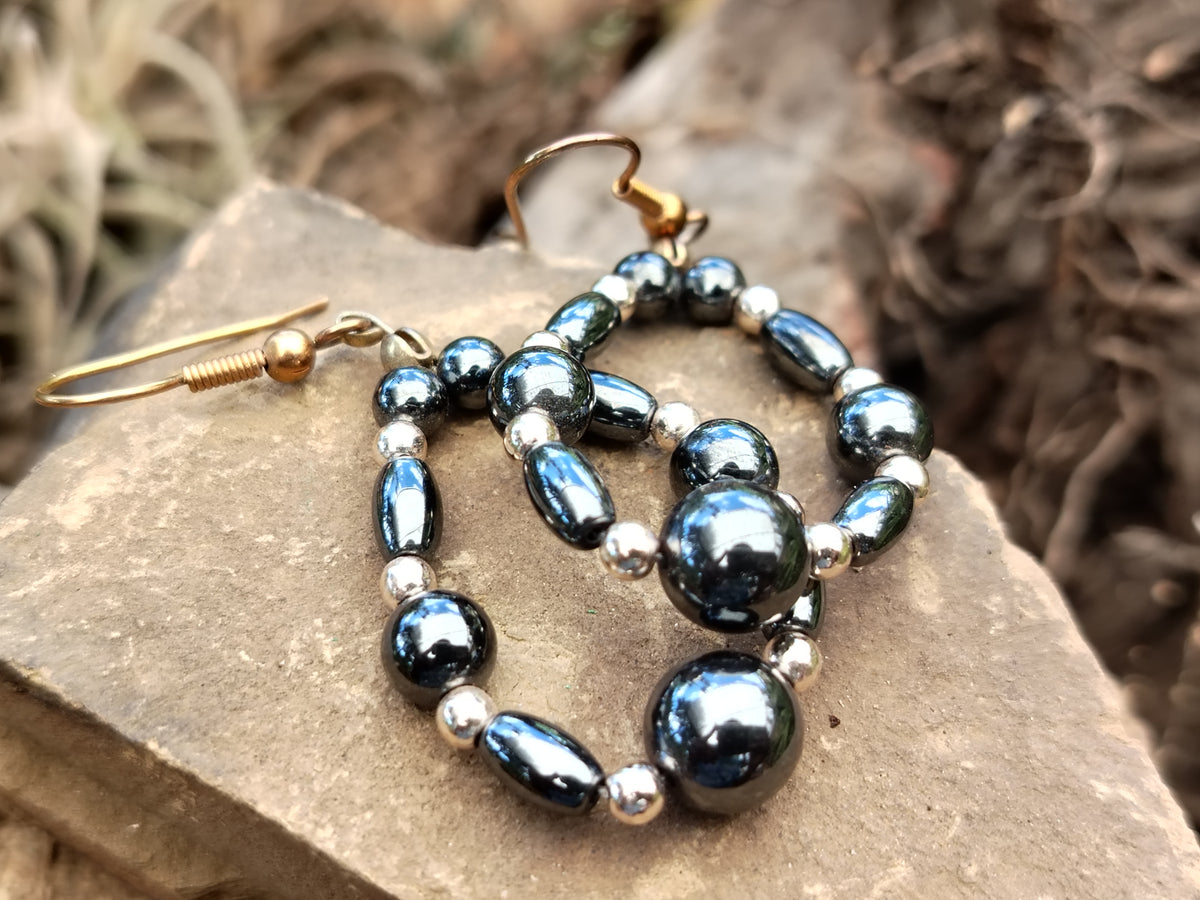 Hand Made Hematite Bead Hoop Earrings - sold per item - From China - Toprock Gemstones and Minerals 