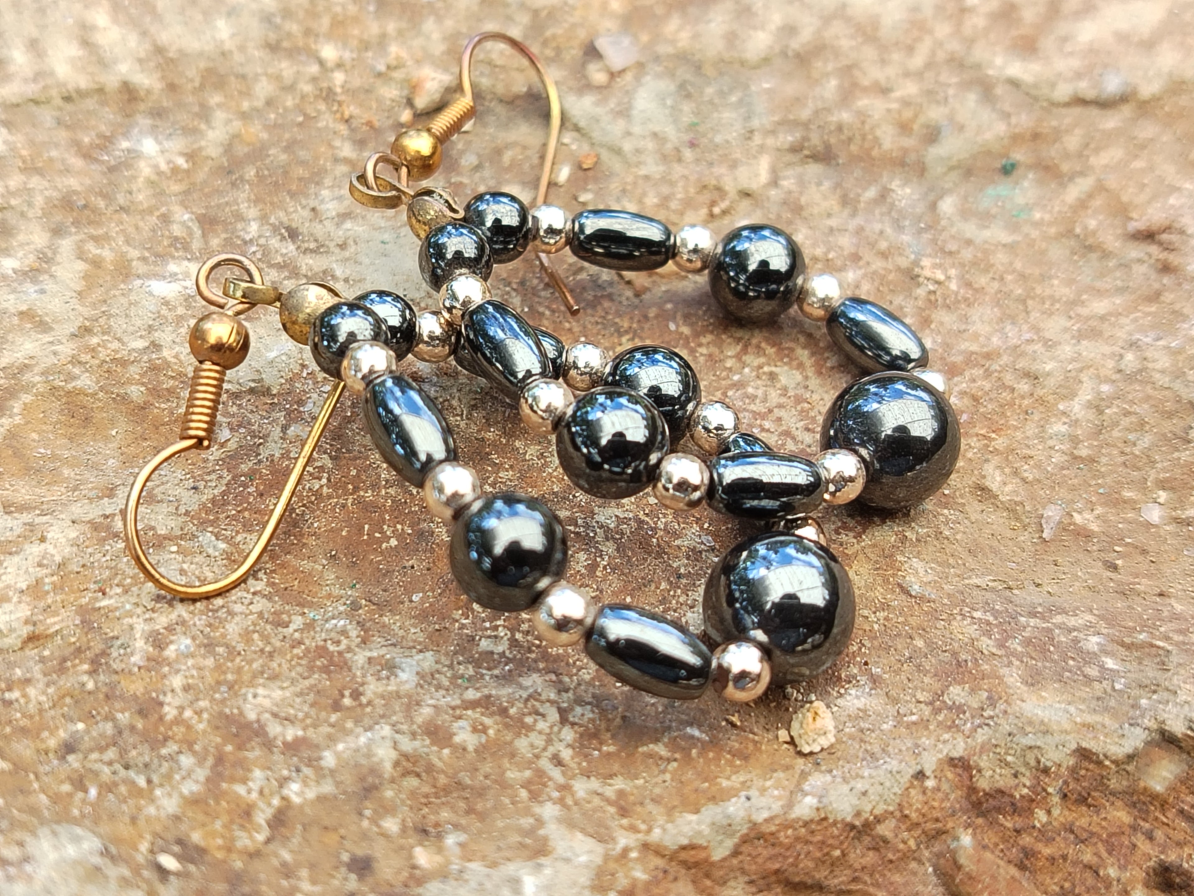 Hand Made Hematite Bead Hoop Earrings - sold per item - From China - Toprock Gemstones and Minerals 