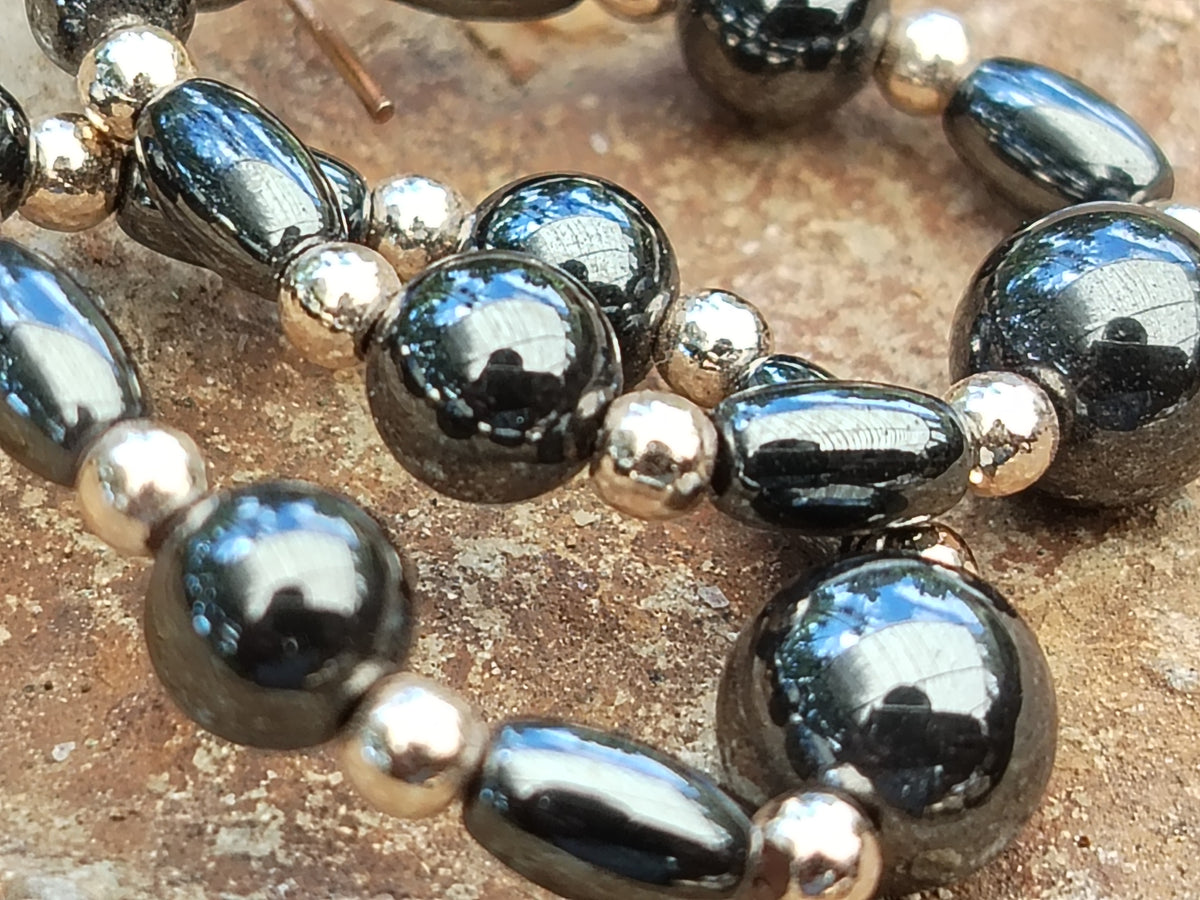 Hand Made Hematite Bead Hoop Earrings - sold per item - From China - Toprock Gemstones and Minerals 