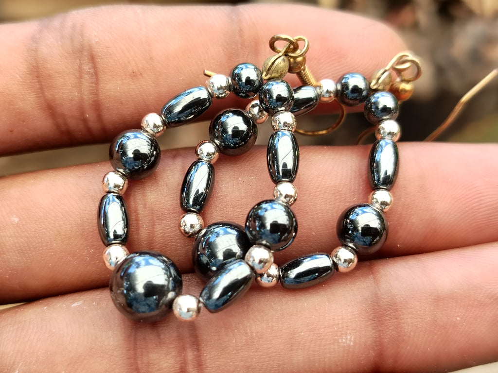 Hand Made Hematite Bead Hoop Earrings - sold per item - From China - Toprock Gemstones and Minerals 