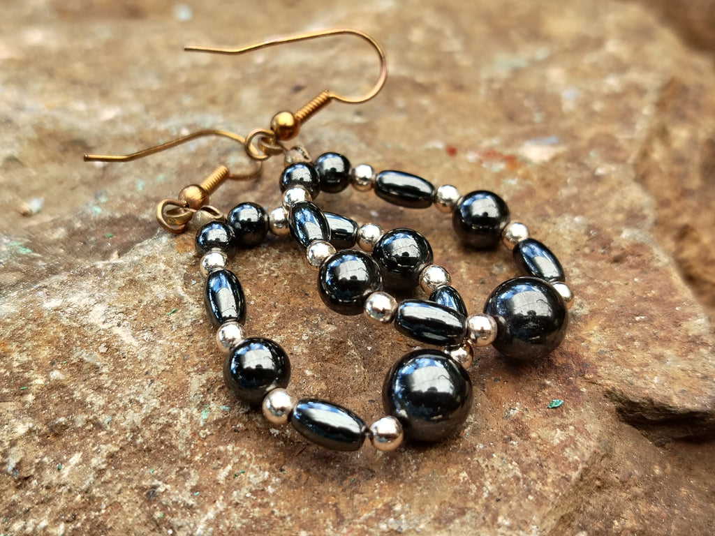 Hand Made Hematite Bead Hoop Earrings - sold per item - From China - Toprock Gemstones and Minerals 
