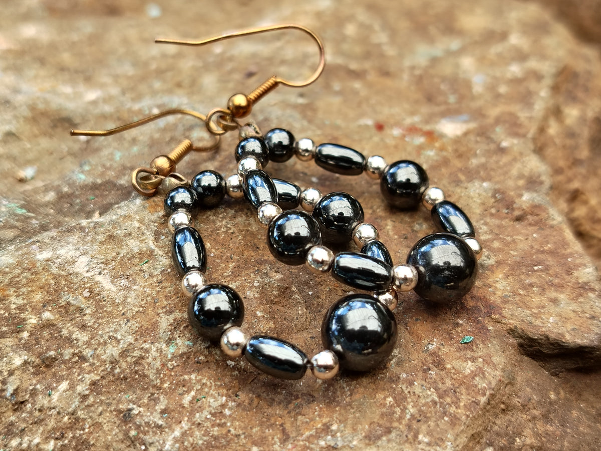 Hand Made Hematite Bead Hoop Earrings - sold per item - From China - Toprock Gemstones and Minerals 