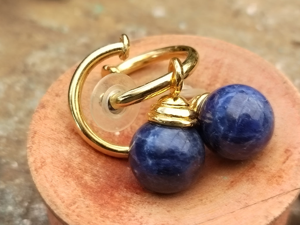 Hand Made Sodalite Hoop Earrings - sold per item - From Namibia - Toprock Gemstones and Minerals 