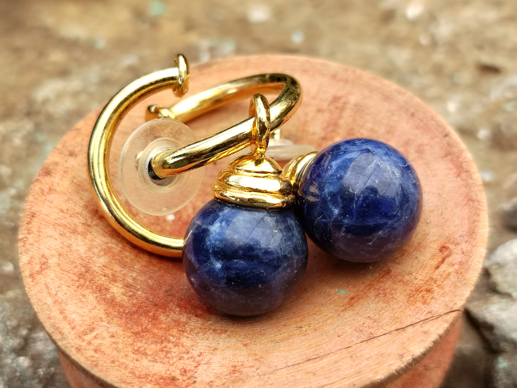 Hand Made Sodalite Hoop Earrings - sold per item - From Namibia - Toprock Gemstones and Minerals 