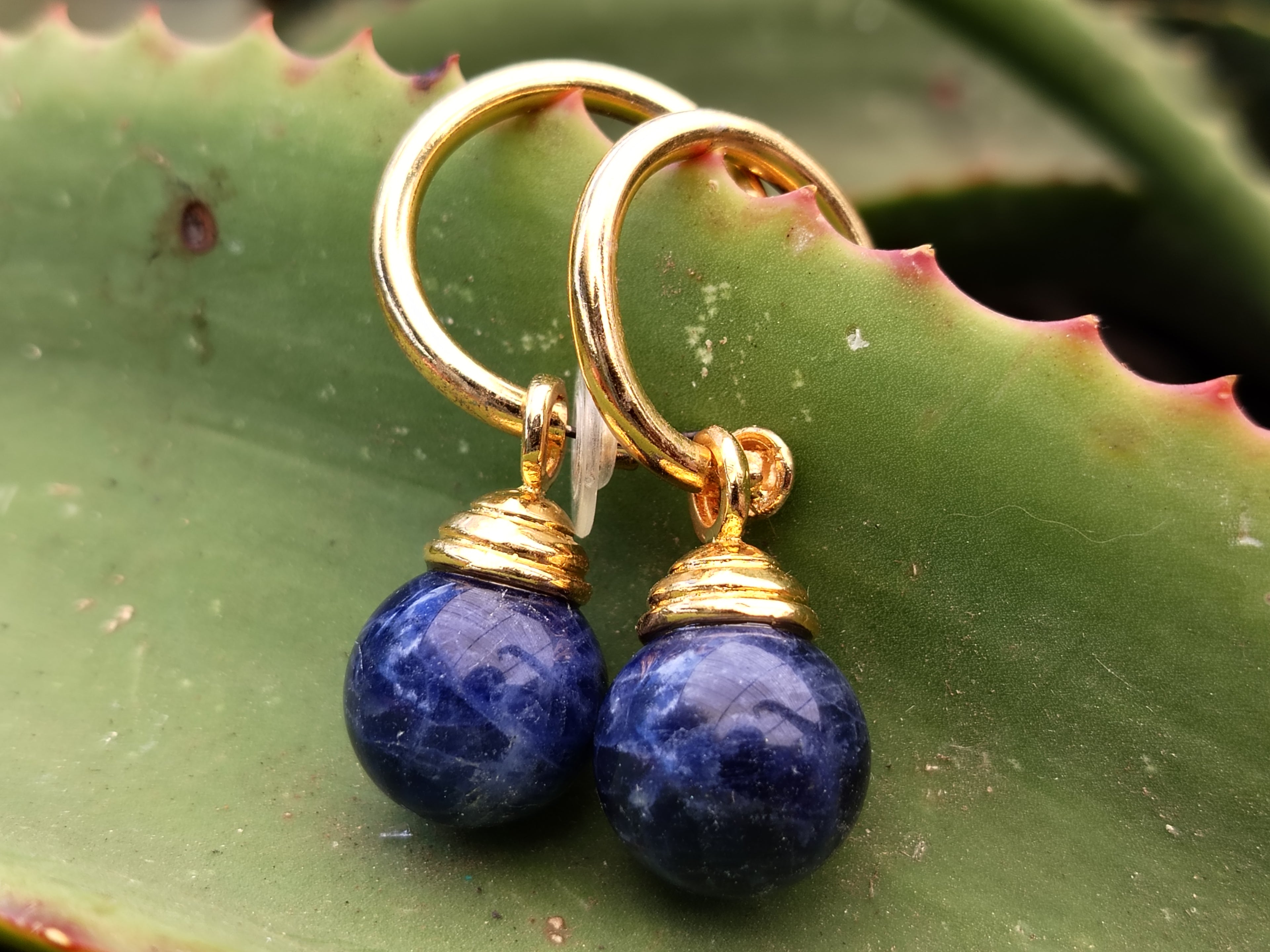 Hand Made Sodalite Hoop Earrings - sold per item - From Namibia - Toprock Gemstones and Minerals 