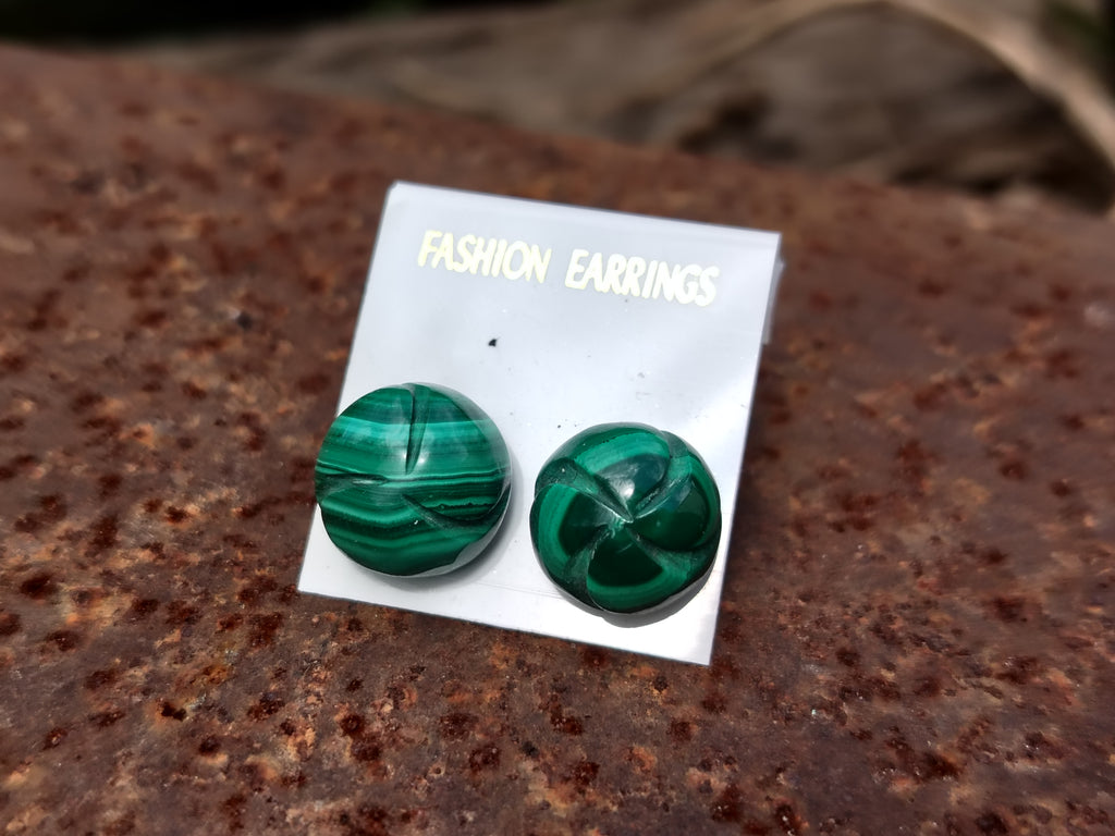 Hand Made Malachite Stud Earrings - sold per item - From Congo - Toprock Gemstones and Minerals 