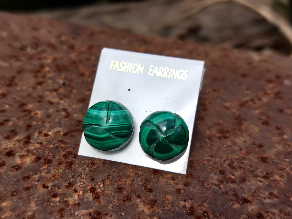 Hand Made Malachite Stud Earrings - sold per item - From Congo - Toprock Gemstones and Minerals 