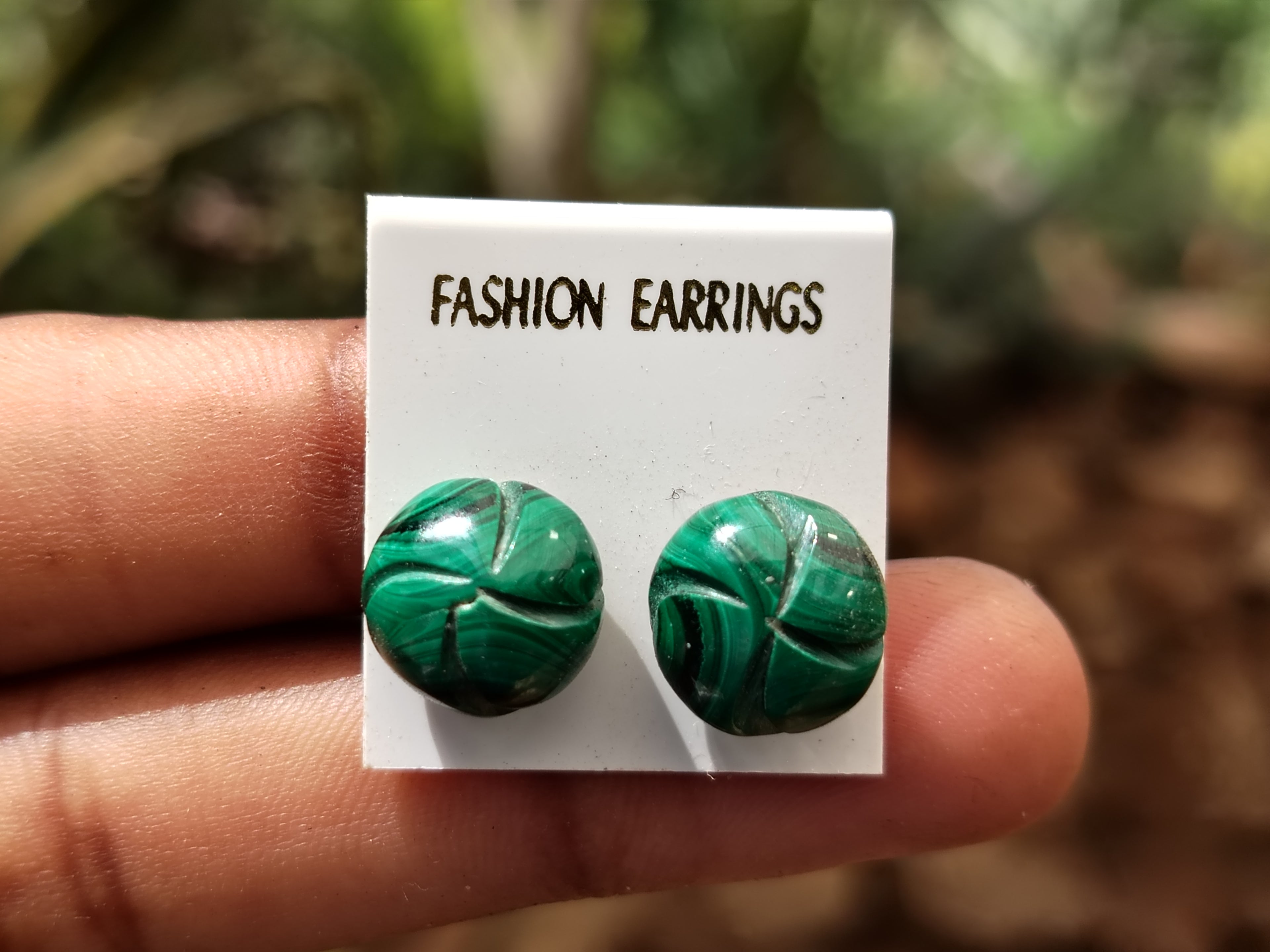 Hand Made Malachite Stud Earrings - sold per item - From Congo - Toprock Gemstones and Minerals 