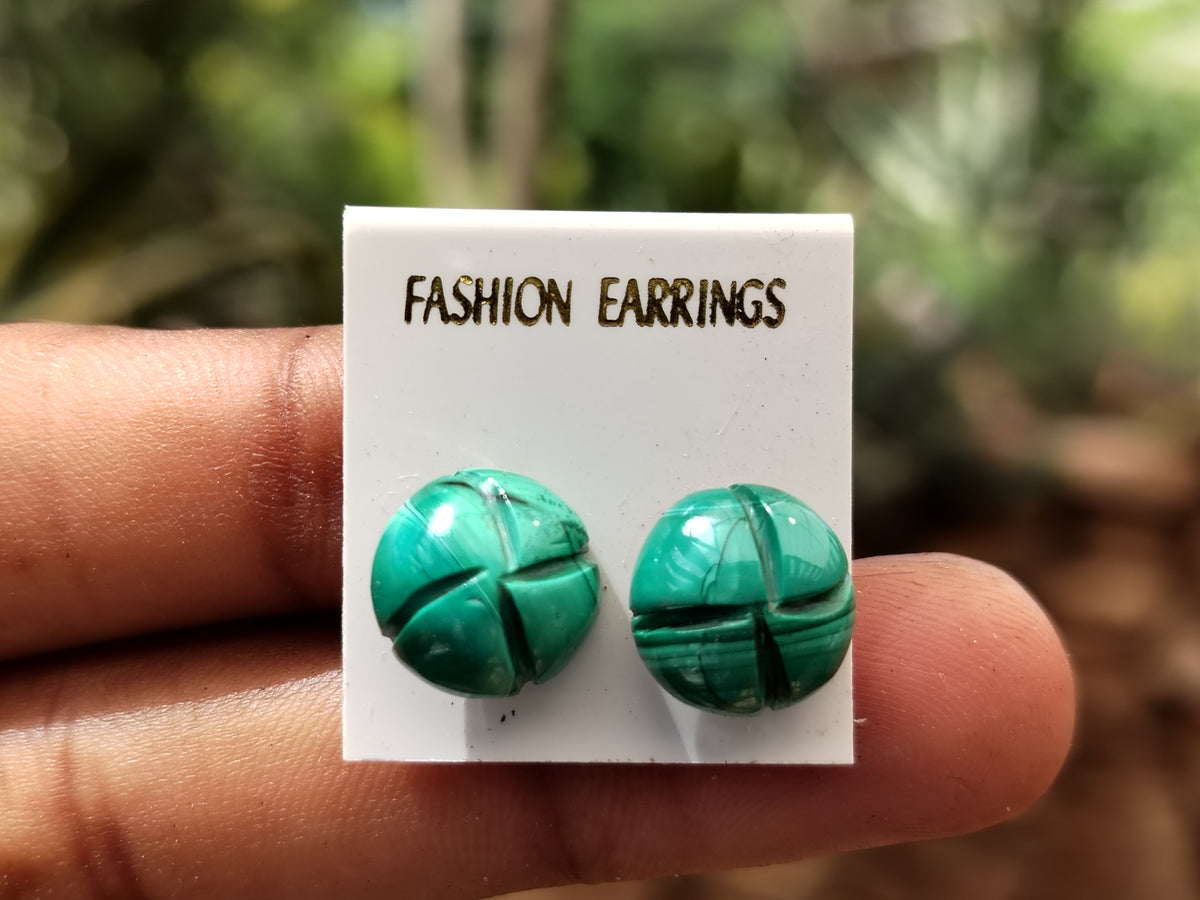 Hand Made Malachite Stud Earrings - sold per item - From Congo - Toprock Gemstones and Minerals 