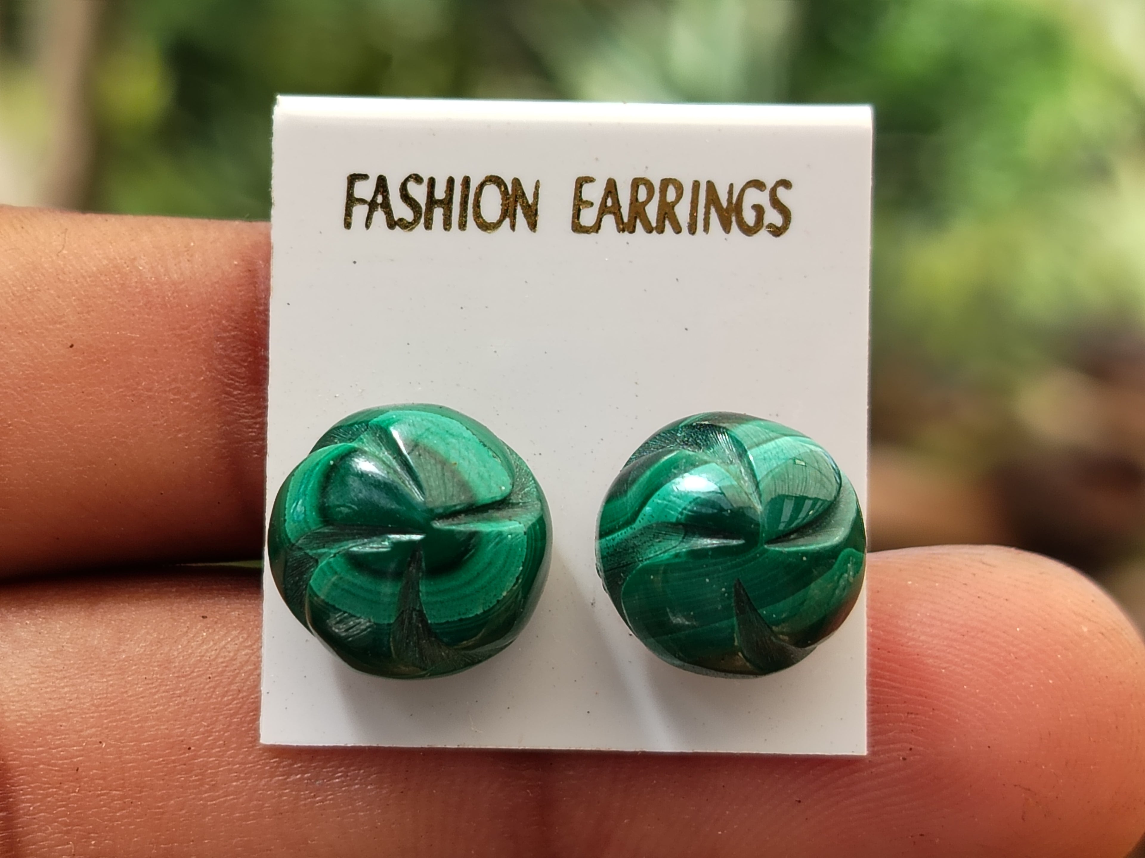 Hand Made Malachite Stud Earrings - sold per item - From Congo - Toprock Gemstones and Minerals 