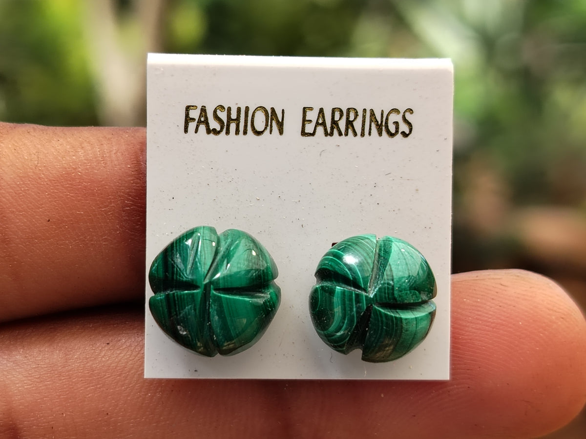 Hand Made Malachite Stud Earrings - sold per item - From Congo - Toprock Gemstones and Minerals 