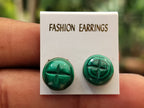 Hand Made Malachite Stud Earrings - sold per item - From Congo - Toprock Gemstones and Minerals 