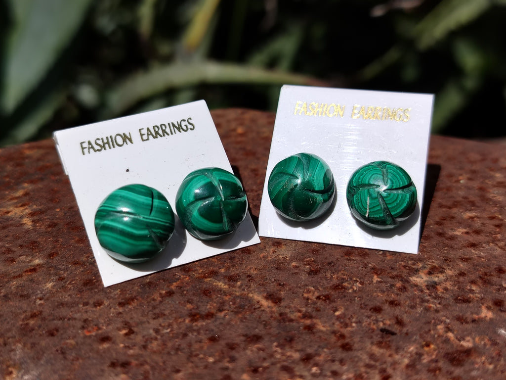 Hand Made Malachite Stud Earrings - sold per item - From Congo - Toprock Gemstones and Minerals 