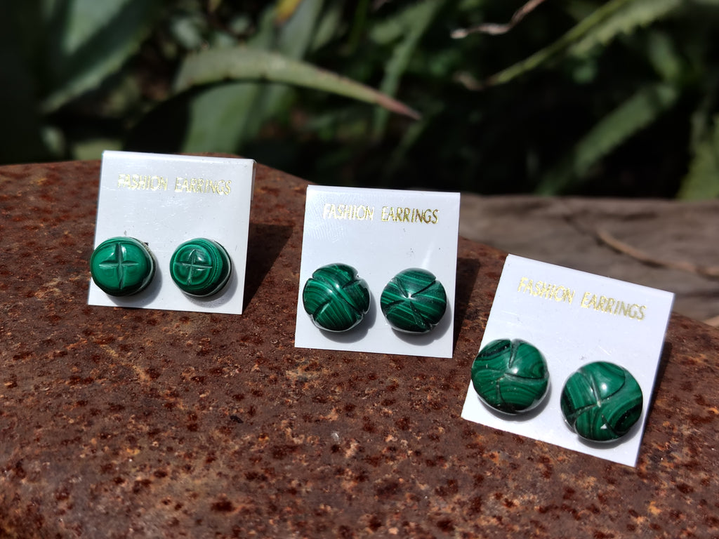 Hand Made Malachite Stud Earrings - sold per item - From Congo - Toprock Gemstones and Minerals 