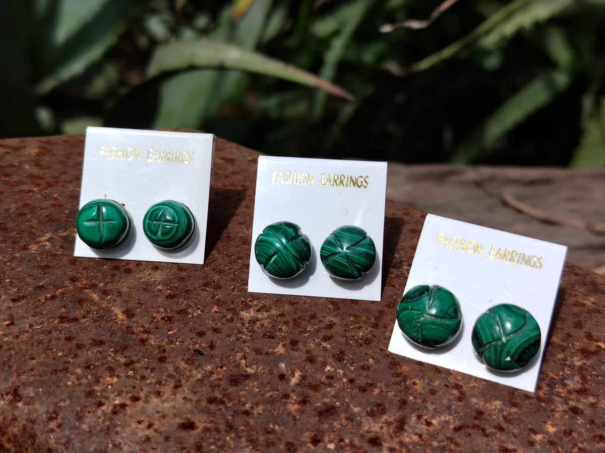 Hand Made Malachite Stud Earrings - sold per item - From Congo - Toprock Gemstones and Minerals 