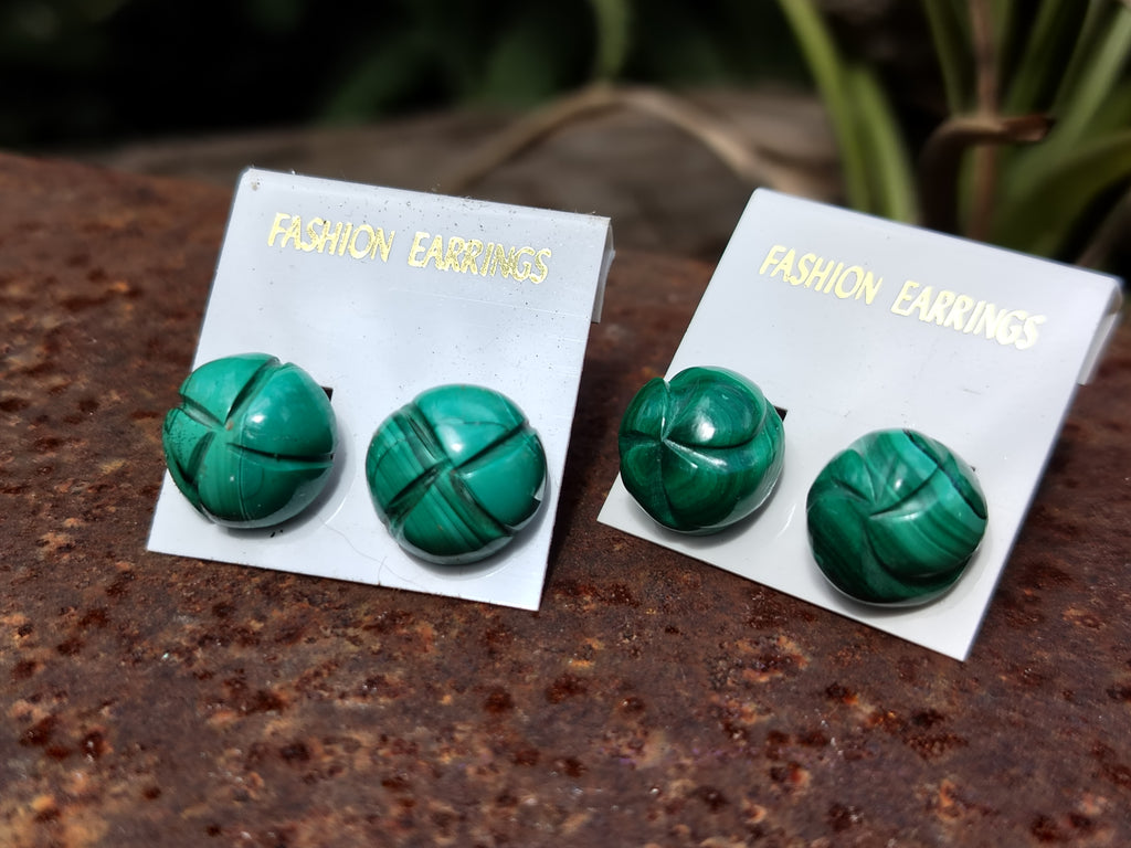 Hand Made Malachite Stud Earrings - sold per item - From Congo - Toprock Gemstones and Minerals 