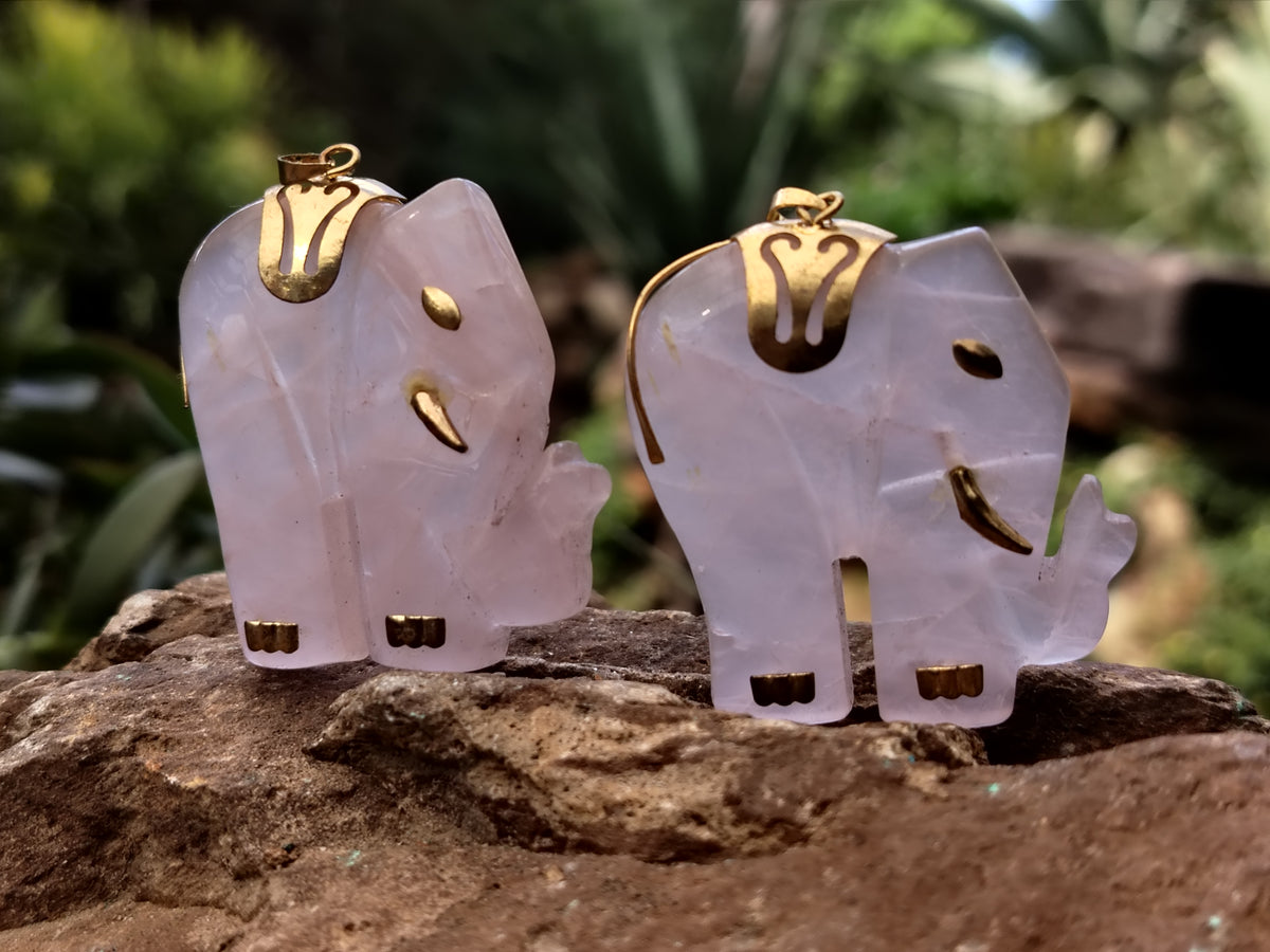 Hand Made Rose Quartz Elephant Pendants - sold per item - From Namibia - Toprock Gemstones and Minerals 