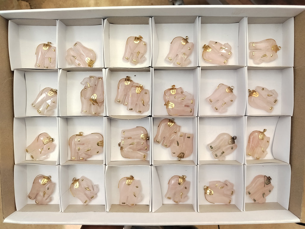 Hand Made Rose Quartz Elephant Pendants - sold per item - From Namibia - Toprock Gemstones and Minerals 